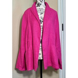 Eileen Fisher Fuchsia Linen Open Front Jacket Blazer Large Tweed Draped Pockets
